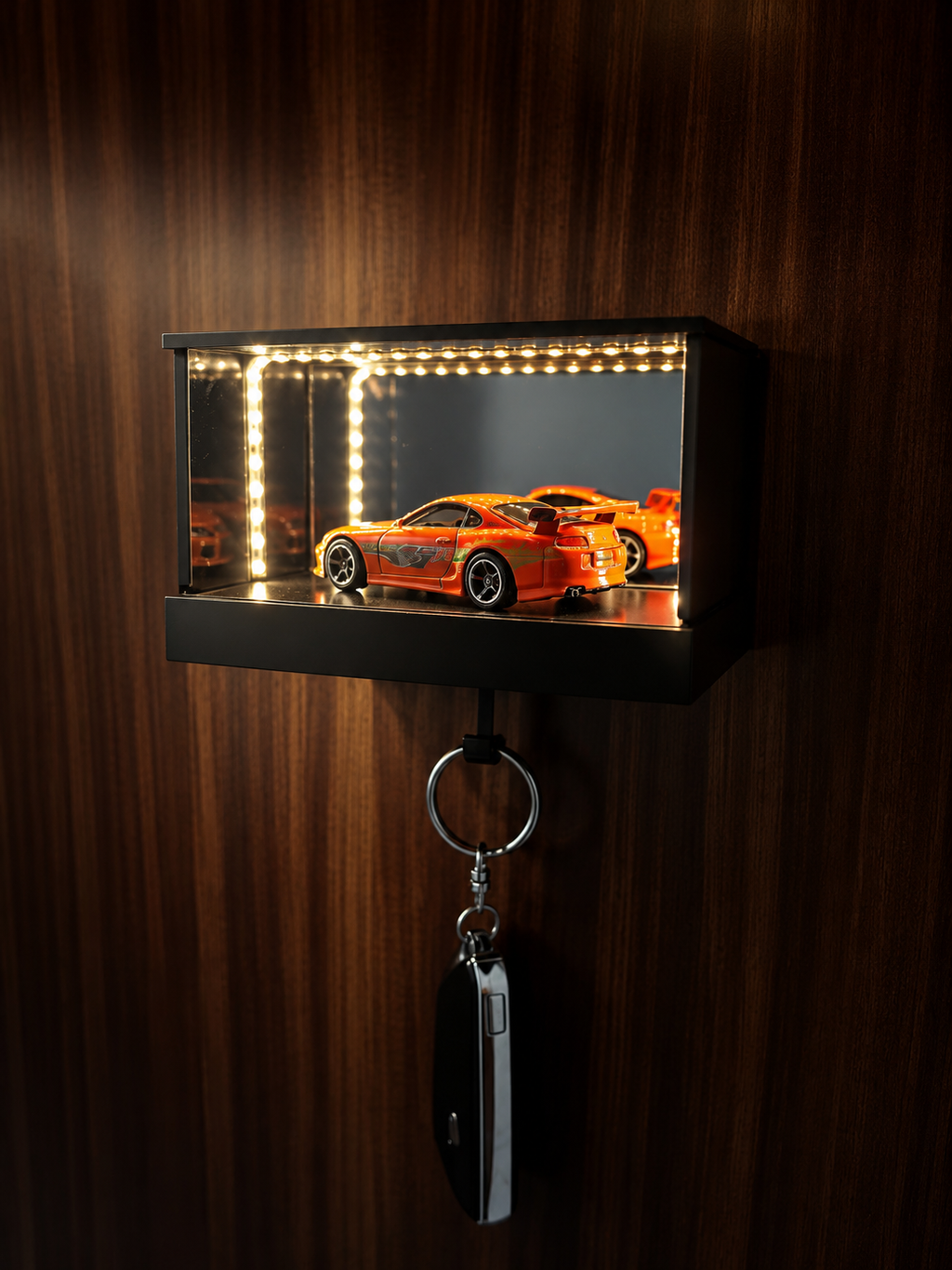 MiniBox garaje LED para llaves con efecto espejo infinito - vista frontal